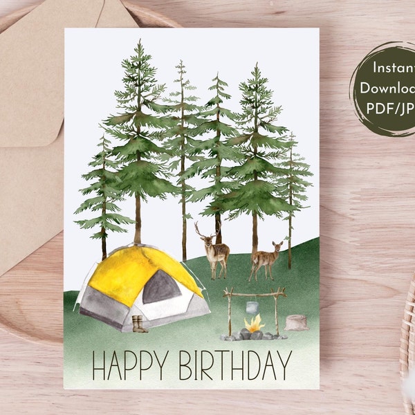 Printable Forrest Birthday Card For Men,Outdoor Happy Birthday Card For Husband,Dad,Grandpa,Printable Birthday Card For Him,Digital Download