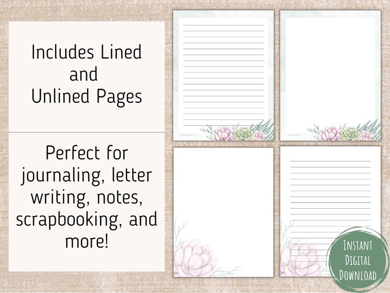 Printable Succulent Stationery,lined and Unlined Printable Paper ...