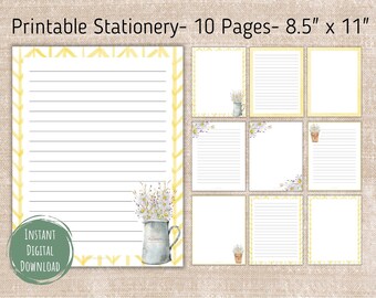 Printable Daisy Stationery,Digital Download,Printable Writing Paper,Lined and Unlined,Floral Stationery,Journal Paper,Note Paper,Writing Set