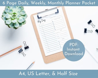 Printable Planner,Daily Planner,Weekly Planner,Monthly Planner,Printable Planner Inserts,Minimalist Planner,A4/Letter/Half Size,PDF