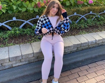 Pink Winter Set - Funky Sweater, Pink crop top, & Pink joggers