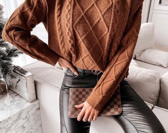 Tan White Brown Black White Sweaters