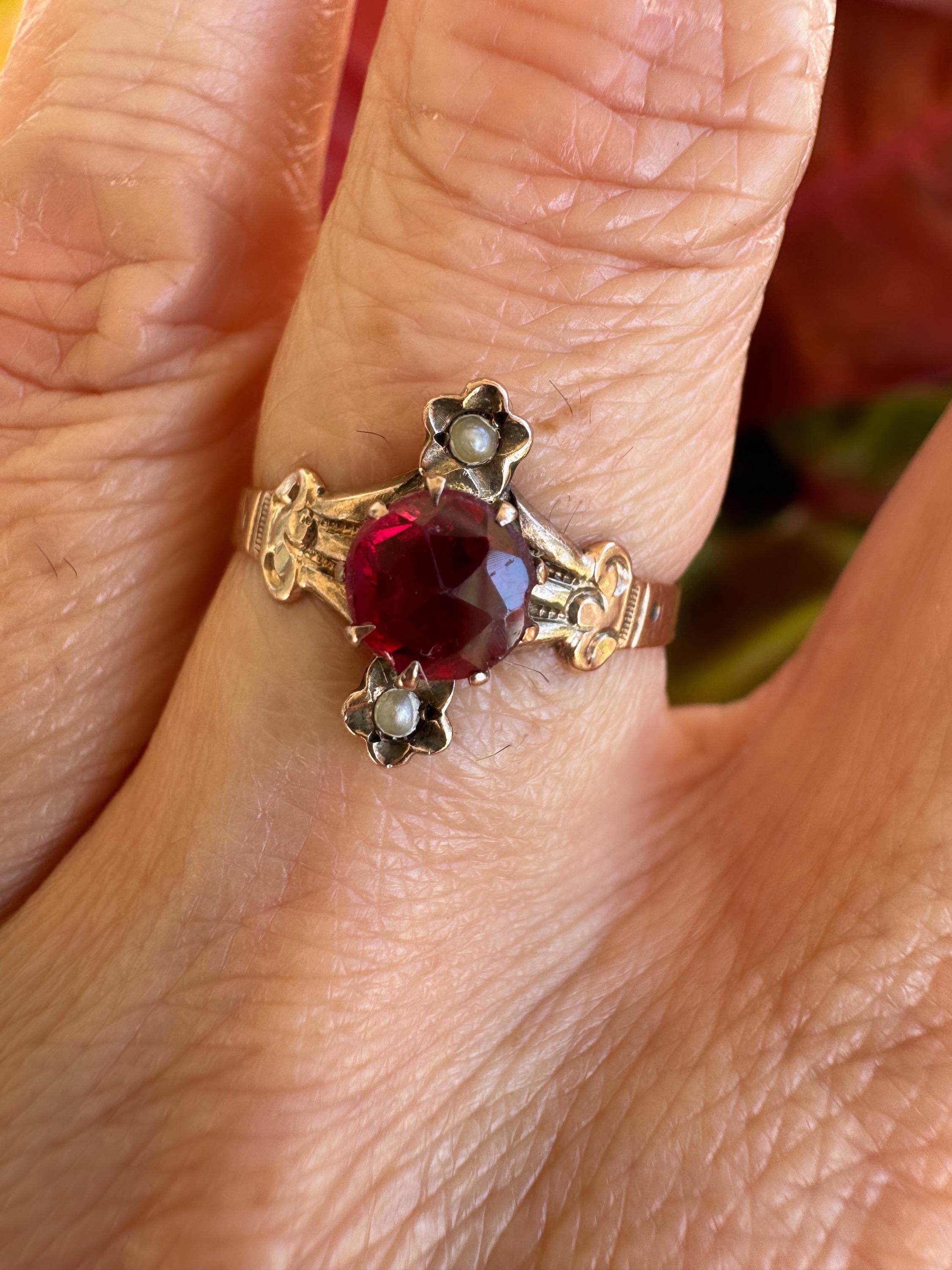 Antique Seed Pearl Ruby Ring - Etsy