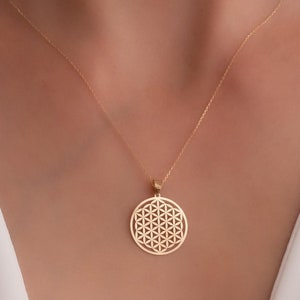 Collar de flor de vida de oro macizo de 14k / Collar colgante de semilla de vida / Colgante de semilla de vida / Collar de encanto del árbol de la vida / Regalo para ella