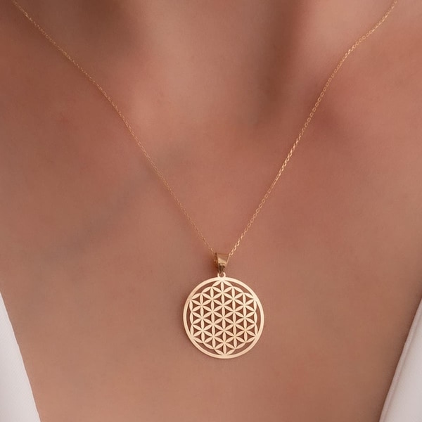 14k Solid Gold Flower of Life Necklace / Seed of Life Pendant Necklace / Seed of Life Pendant / Tree of Life Charm Necklace / Gift For Her