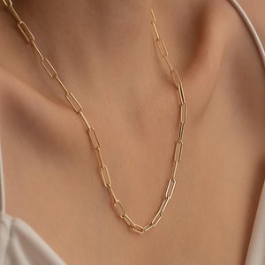 14k Solid Gold Paperclip ketting ketting / ovale link ketting / rechthoek link ketting / alledaagse ketting / Chocker ketting / Moederdag cadeau