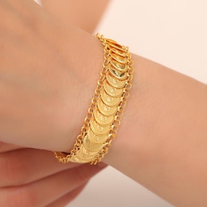 14K Solid Gold  Monogram Bracelet / Ottoman Sign Pressed Disc Bracelet/14K Solid Gold Press Monogram Necklace