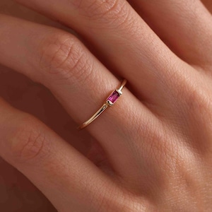 14K Solid Gold Ruby Baguette/ Rectangular Gold Ring /Gold Gamestone Ring /Wedding Band /Anniversary Gift /Gift for Her
