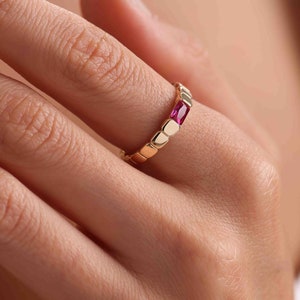14K Solid Gold Baguette Cut Colourful Ring / Rectangular Gold Ring /Gold Gamestone Ring /Wedding Band /Anniversary Gift /Gift for Her