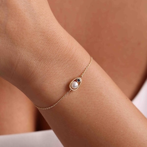14K Solid Gold Dainty  Pearl Bracelet / Zircon Bracelet /Blue Stone Bracelet / Game Stone Bracelet /Gift For Her/Natural Pearl..