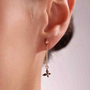 14K Solid Gold Threader Flower Earrings / Long Chain Earrings / Butterflay Charm Earrings/Earrings Flower Charm