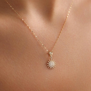 14K Solid Gold Sun Pendant Necklace / Jewelry for Women / Mystic Gift For Her / Minimalist Necklace /Christmas Gift