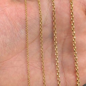 14K Solid Gold Rolo Cable Chain Necklace / Diamond Cut Cable Chain /Real Gold Round Link Necklace / Gold Chain for Men, Women