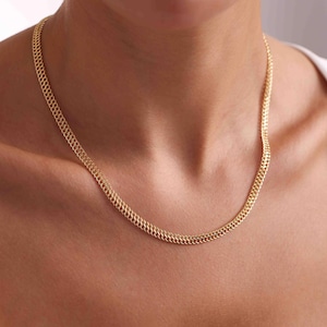 14k Solid Gold Vienna Chain Necklace / Double Curb Chain Necklace /Armoured Chain Choker / Mothers Day Gift /Christmas Gift