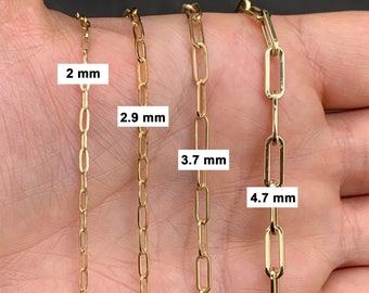 14K Solid Gold Paperclip Chain Necklace/Rectangle Link Necklace/Minimalist Choker/Gold Chain Men/Chain Necklace For Men/Oval Link Chain