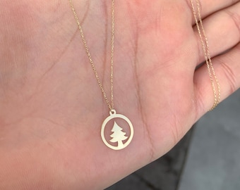 14K Solid Gold Pine Tree Necklace / Minimalist Tree Pendant Necklace / Jewelry For Women / Dainty Christmas Tree Necklace / Gift For Her