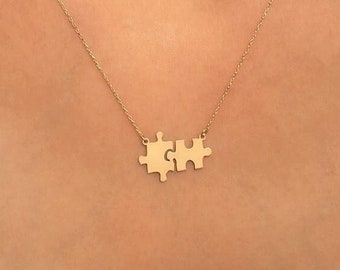 14K Solid Gold Puzzle Necklace / Puzzle Pendant Necklace