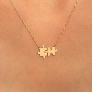 Colar quebra-cabeça de ouro maciço 14K / colar com pingente quebra-cabeça