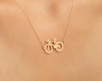 14K Solid Gold Bike Themed Necklace / Minimal Designed Bicycle Necklace