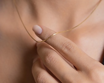 14K Solid Gold Flat Crushed Chain Necklace /  Dainty Necklaces For Women / Handmade Jewelry / Mothers day Gift