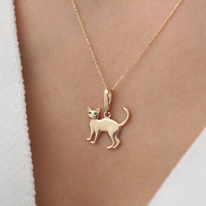 14K Solid Gold Dainty Cat Necklace / Minimalist Kitty Necklace