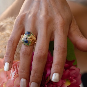 14K Solid Gold Peacock Ring