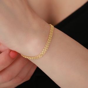 14K Solid Gold Wicker Chain Bracelet 5.5 mm / Gold Bismarck Bracelet /Herringbone Style Chain Bracelet /Gift for women