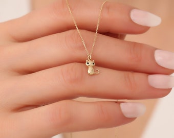 14K Solid Gold Tiny Cat Necklace/ Cat Jewelry /Cat Lover Gift/Minimalist Cat Pendant /Cute Kitty Necklace /Cat Memorial Gift /Gift For Her