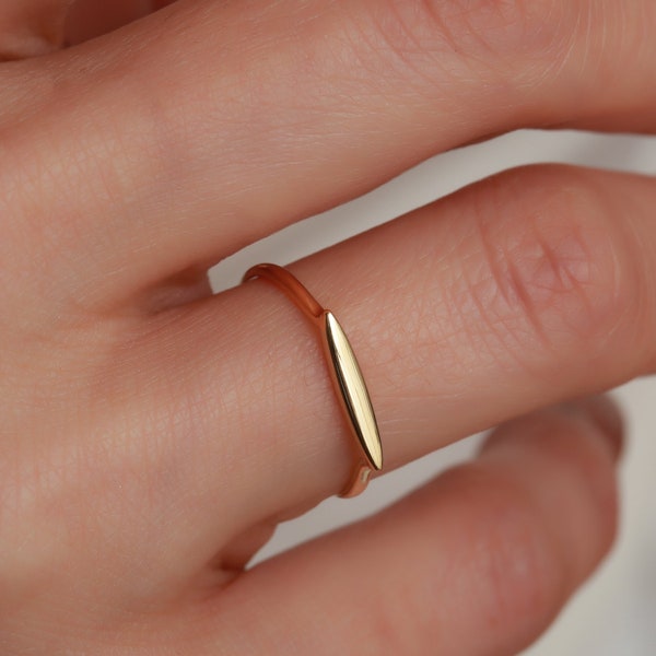 14k Solid Gold Signet Bar Ring / Dainty Line Ring