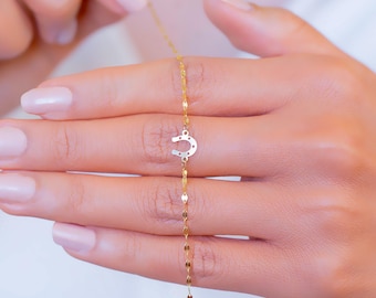 14K Massivgold Spiegel Kettenarmband: Eleganter minimalistischer Stil
