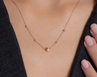 14K Solid Gold Tiny Dorica Ball Necklace /  Tiny Ball Necklace/ Super Dainty Necklace