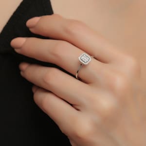 14K Solid Gold Baguette Diamond Ring / Rectangular Diamond Ring