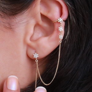 14K Solid Gold Tiny Flower Threader Earrings