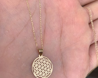 14k Solid Gold Mini Flower of Life Necklace / Seed of Life Pendant Necklace / Seed of Life Pendant / Tree of Life Charm Necklace