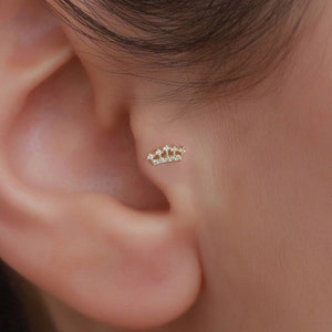 14K Solid Gold Crown Tragus Piercing / Minimalist Flat Back Helix Piercing / 16g Labret Stud /Cartilage Earings by Bayar Gold