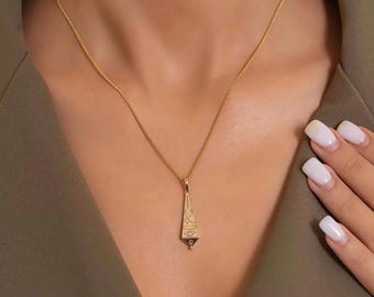 14K Yellow Gold Antique Pendant Necklace - Solid Gold
