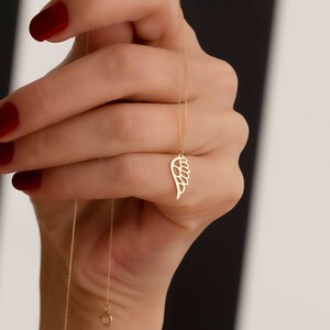 14K Solid Gold Single Angel Wing Necklace / Minimalist Design Necklace