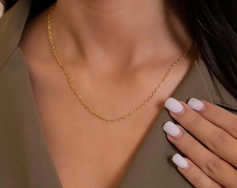 14K Solid Gold Pencil Chain Necklace
