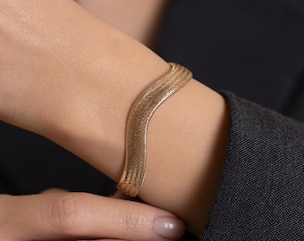 14K Gold Solid Gold Zigzag Flexible Bracelet/ Flexible Bracelet/ 9MM