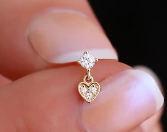 14K Gold Dangle Heart Tragus Piercing/Cartilage Earings by Bayar Gold