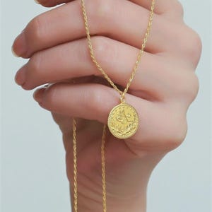 14K Gold Ottoman Motif Necklace / Rope Twist Chain Pendant//14K Rope Chain Coin Necklace/Pressed Coin Necklace