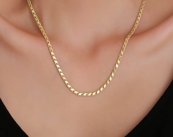 14K Solid Gold  Sequin Chain Necklace