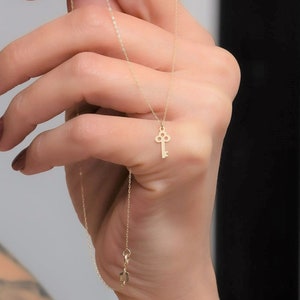 14K Solid Gold Tiny Key Necklace / Minimalist Design Necklace