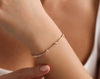 14K Solid Gold Rolo Ball Chain Bracelet / Dainty Kalze Chain Bracelet