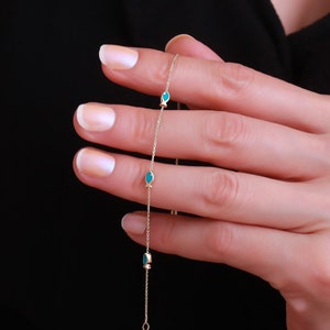 14K Solid Gold Sequential Fish Bracelet / Enamel Bracelet / Blue Bracelet
