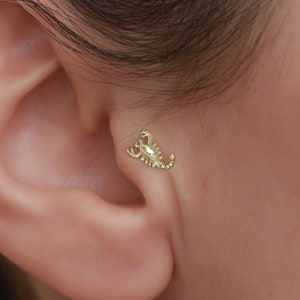14K massief gouden traguspiercing met schorpioen / helixpiercing / sierlijke studoorbel / kraakbeenoorbellen van Bayar Gold