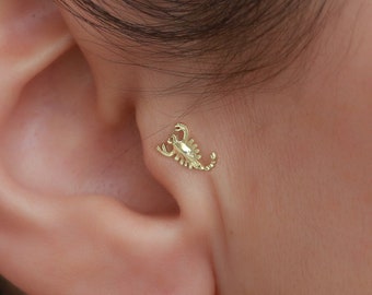 14K Solid Gold Scorpion Tragus Piercing / Helix Piercing / Dainty Stud Earring / Cartilage Earrings by Bayar Gold