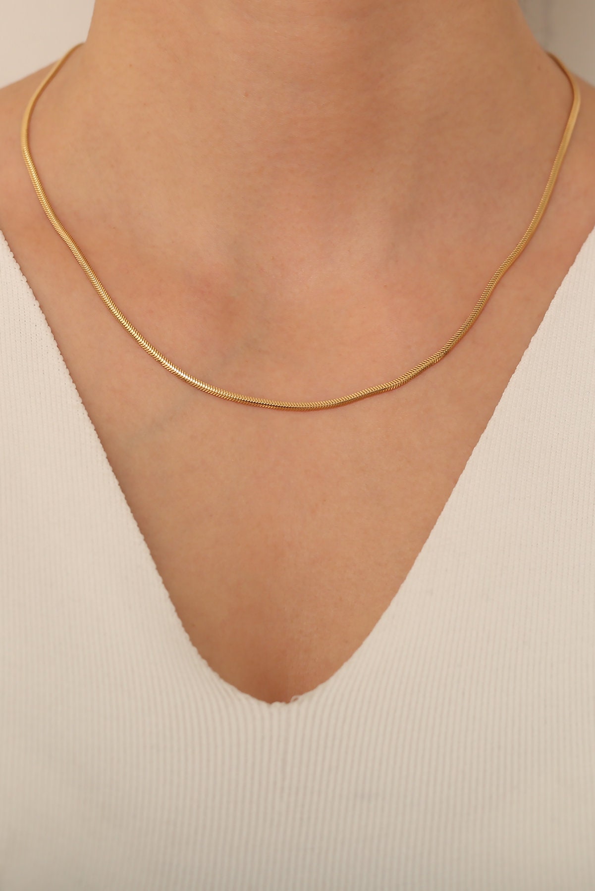 Dearmay Amazon Herringbone Gold Necklace 18K GOLD FILLED Vintage