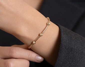 14K Gold Solid Gold Flexible Dorica Ball Bracelet/ Flexible Bracelet/ 3MM