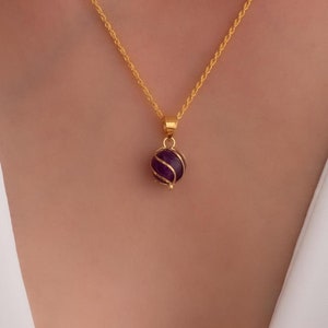 14K Solid Gold Purple Caged Necklace / Minimalist Design Necklace